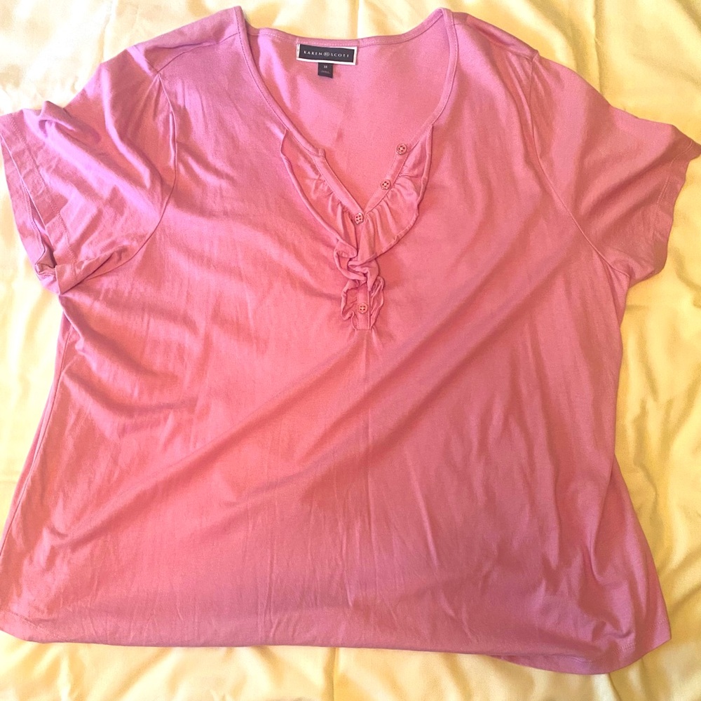 Karen Scott Women's 3X Pink V-Neck Top